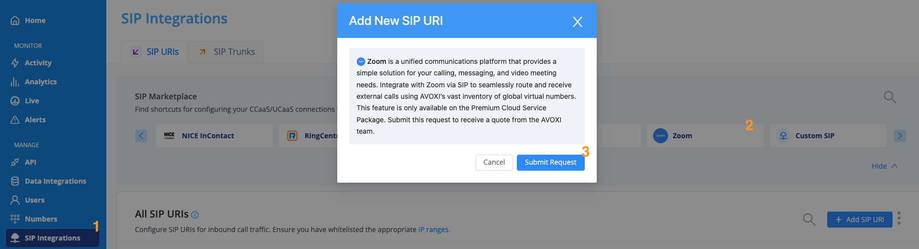 AVOXI’s SIP integrations interface (Source)