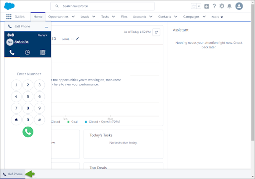 8x8’s VoIP integration with Salesforce shows an in-app dialer for making calls (Source: 8x8’s Salesforce integration page)