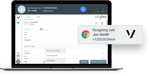 Vonage’s integration with Salesforce displays an outbound call interface and contact details. (Source: Vonage’s integration page)